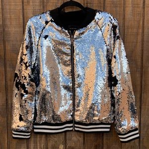 Dolce Cabo Silver & Black Sequins Bomber Jacket